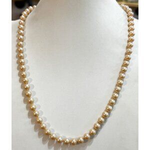 Vintage Peachy Cream Faux Pearl Hand Knotted Choker Sterling Silver Necklace